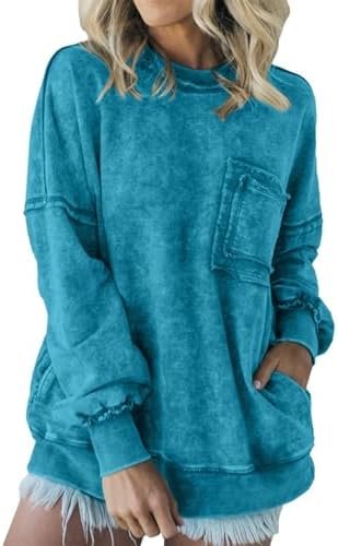Sweatshirt For Women Solid Color Pockets Vintage Sweatshirts Fall Casual Top