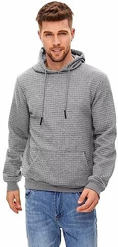 Men's Hoodies Pullover Casual Plaid Jacquard Kangaroo Pockets Drawstring Long Sleeve Hooded Sweatshirts