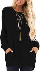 Womens Long Sleeve Tunic Tops Casual Loose Fit Sweatshirts Round Neck Pullover Blouse Sweatshirts with Pocket
