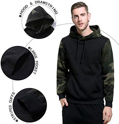 Men's Pullover Hoodie Blend Long Sleeve Contrast Color Military Sweatshirt with Kanga Pocket