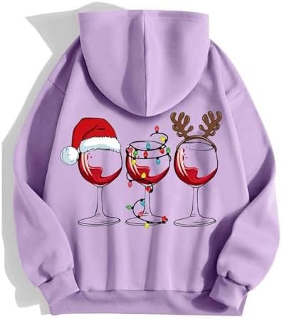 Christmas Women's Printed Zipper Long Sleeve Pocket Drawstring Casual Sports Hoodie Zip Hoodie Sweatshirt