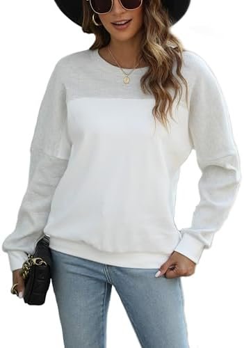 Women's Casual Long Sleeve Color Block Tops Lightweight Sweatshirts Soft Pullovers