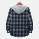 Hoodies for Men Fashion Long Sleeve Plaid Button Shirts Jacket With Hood Casual Stylish Drawstring Sweatshirts