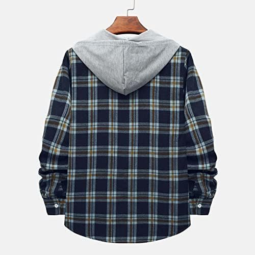 Hoodies for Men Fashion Long Sleeve Plaid Button Shirts Jacket With Hood Casual Stylish Drawstring Sweatshirts