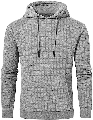 Men's Hoodies Pullover Casual Plaid Jacquard Kangaroo Pockets Drawstring Long Sleeve Hooded Sweatshirts