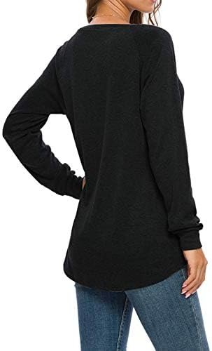 Womens Long Sleeve Tunic Tops Casual Loose Fit Sweatshirts Round Neck Pullover Blouse Sweatshirts with Pocket