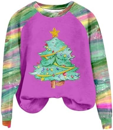 Christmas Women's Tree Themed Printed Pullover Top With Shoulder Sleeve Hoodie Women's Clothes Winter