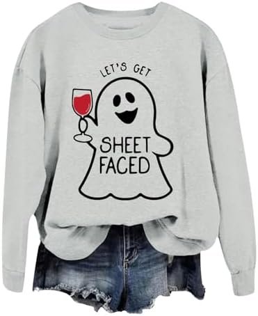 Halloween Women's Printed Crew Neck Long Sleeved Hoodie Pullover Hoodie Top Print Cardigans Women