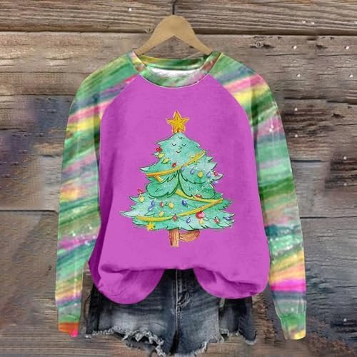Christmas Women's Tree Themed Printed Pullover Top With Shoulder Sleeve Hoodie Women's Clothes Winter