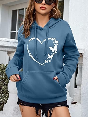Women's Graphic Hoodies Heart Print Drawstring Long Sleeve Pocket Sweatshirt Pullover Tops