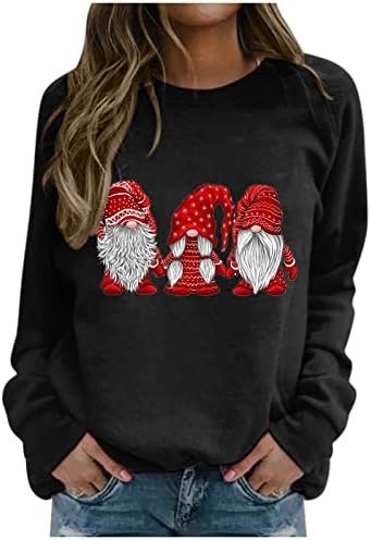 Women Christmas Print Casual Sweatshirt Round Neck Long Sleeve Raglan Sweatshirt Top College Sweatshirts Ladies