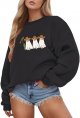 Women Canadian Maple Leaf Print Round Neck Long Sleeve Casual Hoodie Pocket Hole