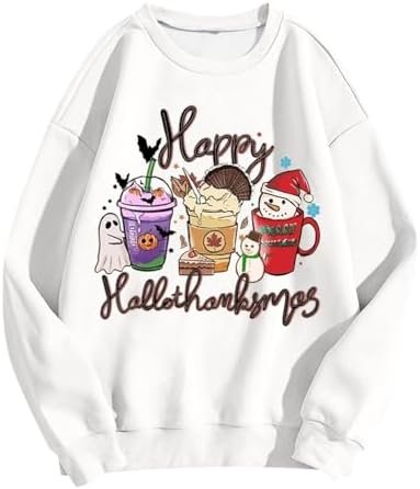 Women's Long Sleeved Crew Neck Christmas Print Lightweight Hoodie Women Hoodies Pullover Tunic
