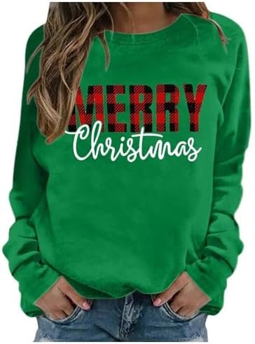 Christmas Women's Letter Printed Round Neck Pullover Street Long Sleeve Pullover Hoodie Sweat Shirts Women Trendy