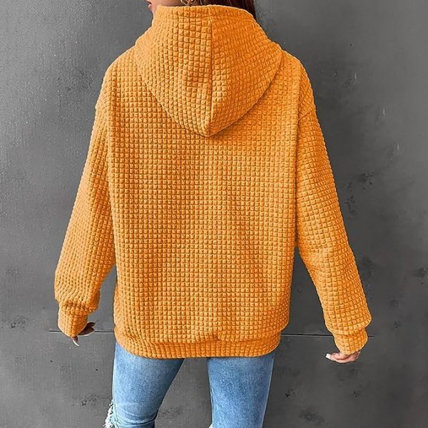 Women's Pullover Sweatshirt Drawstring Pumpkin Printed Waffle Hoodie Long Sleeve Tops with Pocket