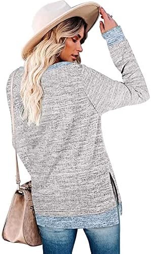 Women's Long Sleeve Sweatshirts Color Block Sweaters Tunic Tops