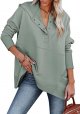 Women Casual Button V Neck Hoodies Oversized Pullover Sweatshirt Hooded Tops with Pockets