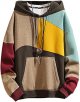 Men's Fashion Hoodies Techwear Contrast Color Oversize Sweatshirts, Unisex Lightweight Patchwork Hip Hop Pullover