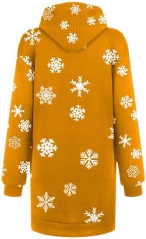 Christmas Women's Printed Long Sleeved Hooded Sweatshirt with Pocket Hoodie Pullover Dress Hoodie Peach Slip