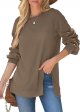 Womens Sweatshirt Crew Neck Balloon Sleeve Split Hem Dressy Casual Tops