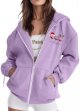Christmas Women's Printed Zipper Long Sleeve Pocket Drawstring Casual Sports Hoodie Zip Hoodie Sweatshirt