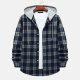 Hoodies for Men Fashion Long Sleeve Plaid Button Shirts Jacket With Hood Casual Stylish Drawstring Sweatshirts