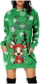 Christmas Women's Printed Long Sleeved Hooded Sweatshirt with Pocket Hoodie Pullover Dress Pencil Dress for Women