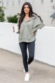 Women Casual Button V Neck Hoodies Oversized Pullover Sweatshirt Hooded Tops with Pockets