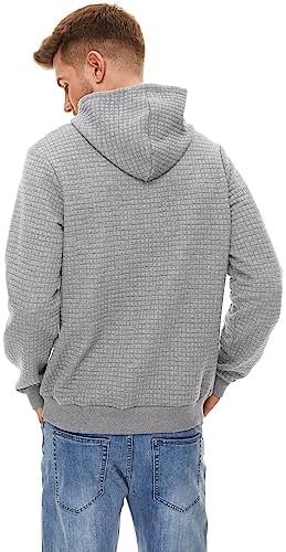 Men's Hoodies Pullover Casual Plaid Jacquard Kangaroo Pockets Drawstring Long Sleeve Hooded Sweatshirts