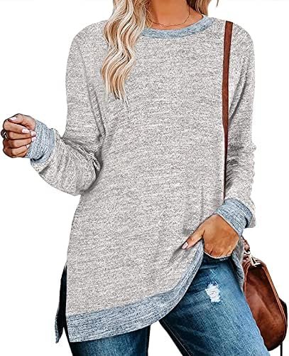 Women's Long Sleeve Sweatshirts Color Block Sweaters Tunic Tops