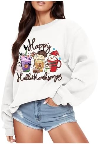 Women's Long Sleeved Crew Neck Christmas Print Lightweight Hoodie Women Hoodies Pullover Tunic
