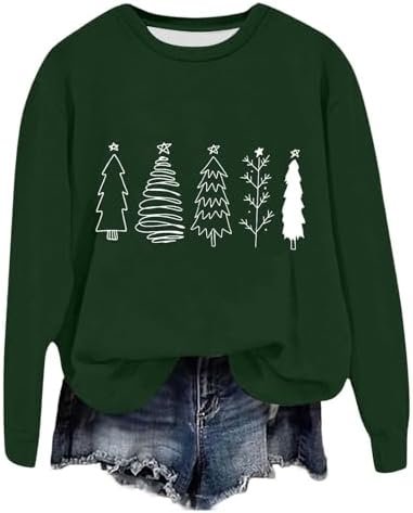 Christmas Women's Long Sleeved Crew Neck Print Lightweight Hoodie Womens Hoodies Lined