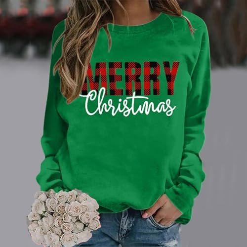 Christmas Women's Letter Printed Round Neck Pullover Street Long Sleeve Pullover Hoodie Sweat Shirts Women Trendy