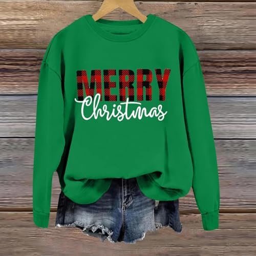 Christmas Women's Letter Printed Round Neck Pullover Street Long Sleeve Pullover Hoodie Sweat Shirts Women Trendy