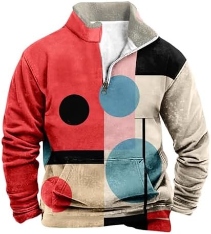 Winter Men's New Christmas Fashion Digital Printed Long Sleeve Stand Half Zip Plus Hoodie Lined