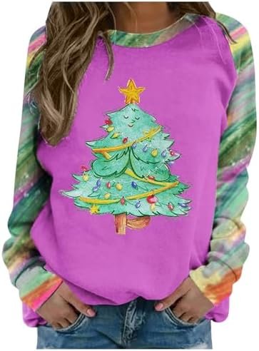 Christmas Women's Tree Themed Printed Pullover Top With Shoulder Sleeve Hoodie Women's Clothes Winter